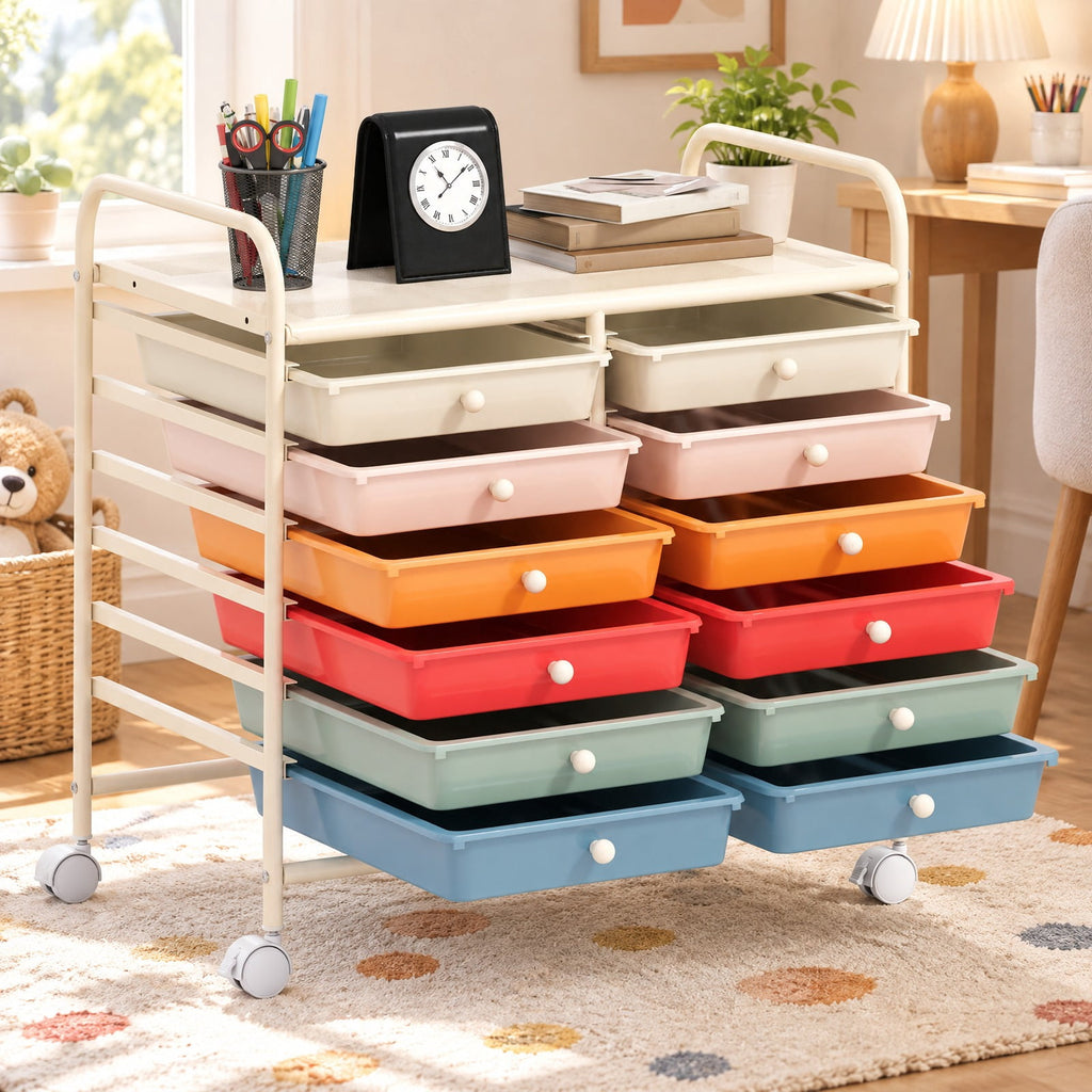 Airfind 12 Drawers Rolling Storage Cart for Home and Office, Steel Frame, 25inx15inx 34in Footprint, of frame White