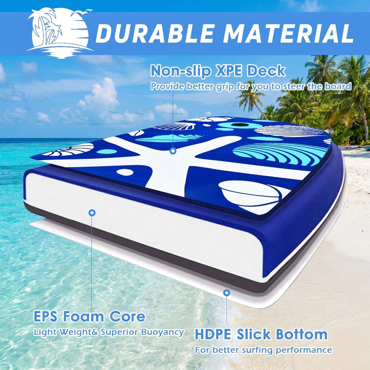 Airfind 41 Inch Portable Travel Bodyboard for Adults ¡ª XPE Deck, EPS Core, HDPE Slick Bottom, Crescent Tail, Wrist Leash (Blue)