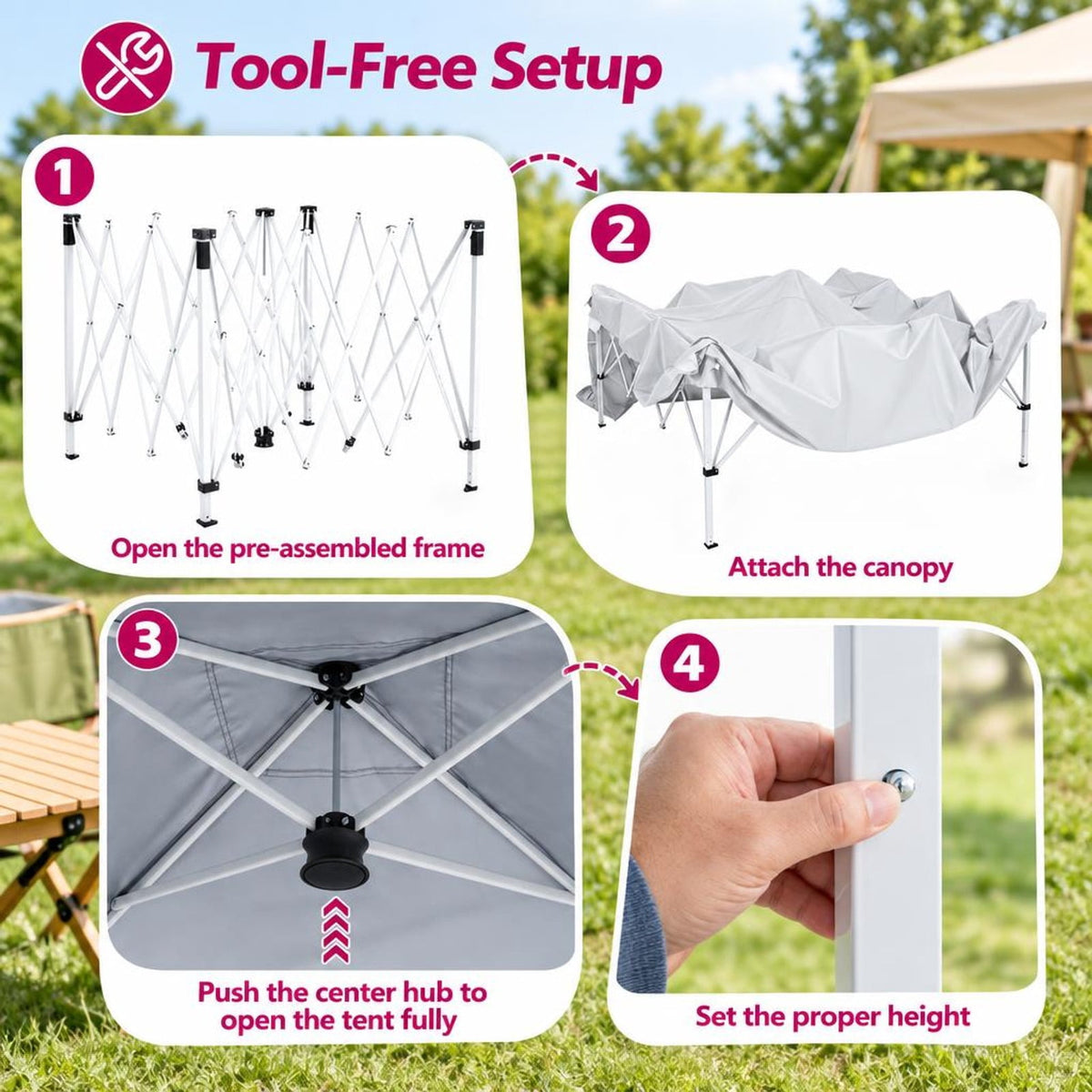 Airfind 9 ft x 9 ft Pop Up Canopy Tent with 8 Ground Stakes 4 Wind Ropes and Carry Bag for Outdoor Party, Metal Oxford Cloth PP Frame, White