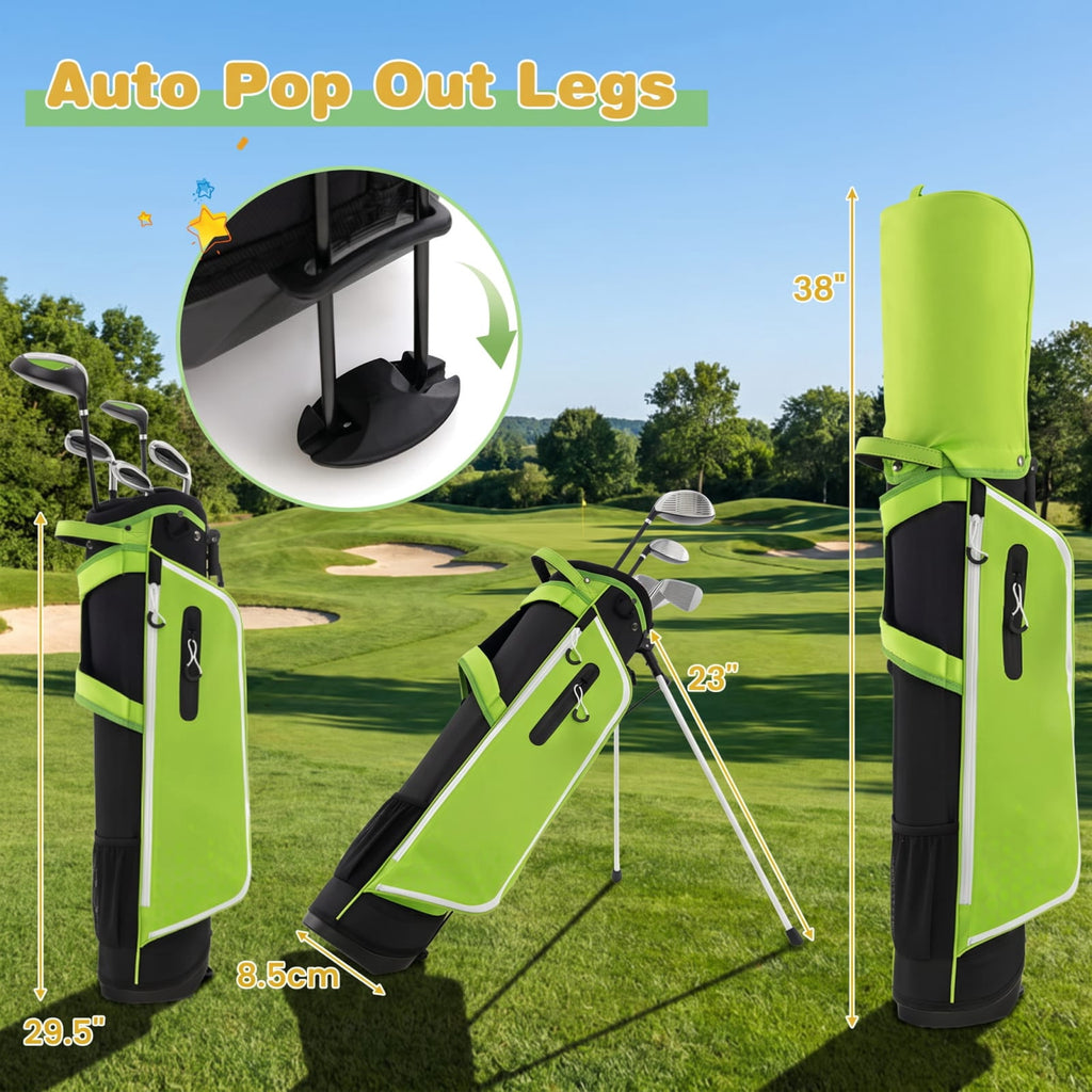 Airfind Junior Complete Golf Club Set with Stand Bag and Rain Hood and Padded Dual Shoulder Straps for Kids Ages 11 to 13, Green