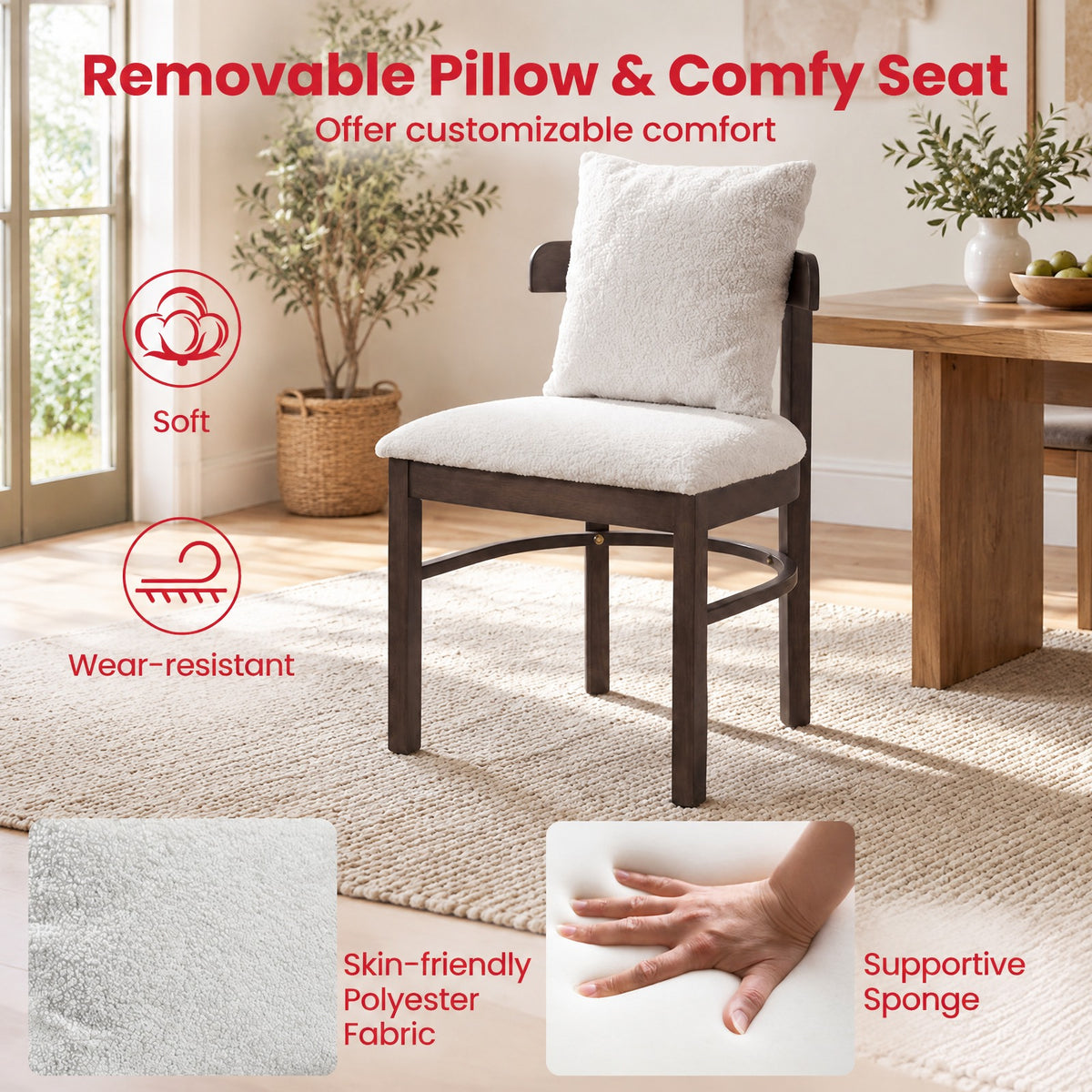 Airfind Fabric Upholstered Wood Dining Chairs Set of 4 featuring Removable Pillow, 330 lbs Capacity, MDF Sponge Rubber Wood Polyester Frame, Gray