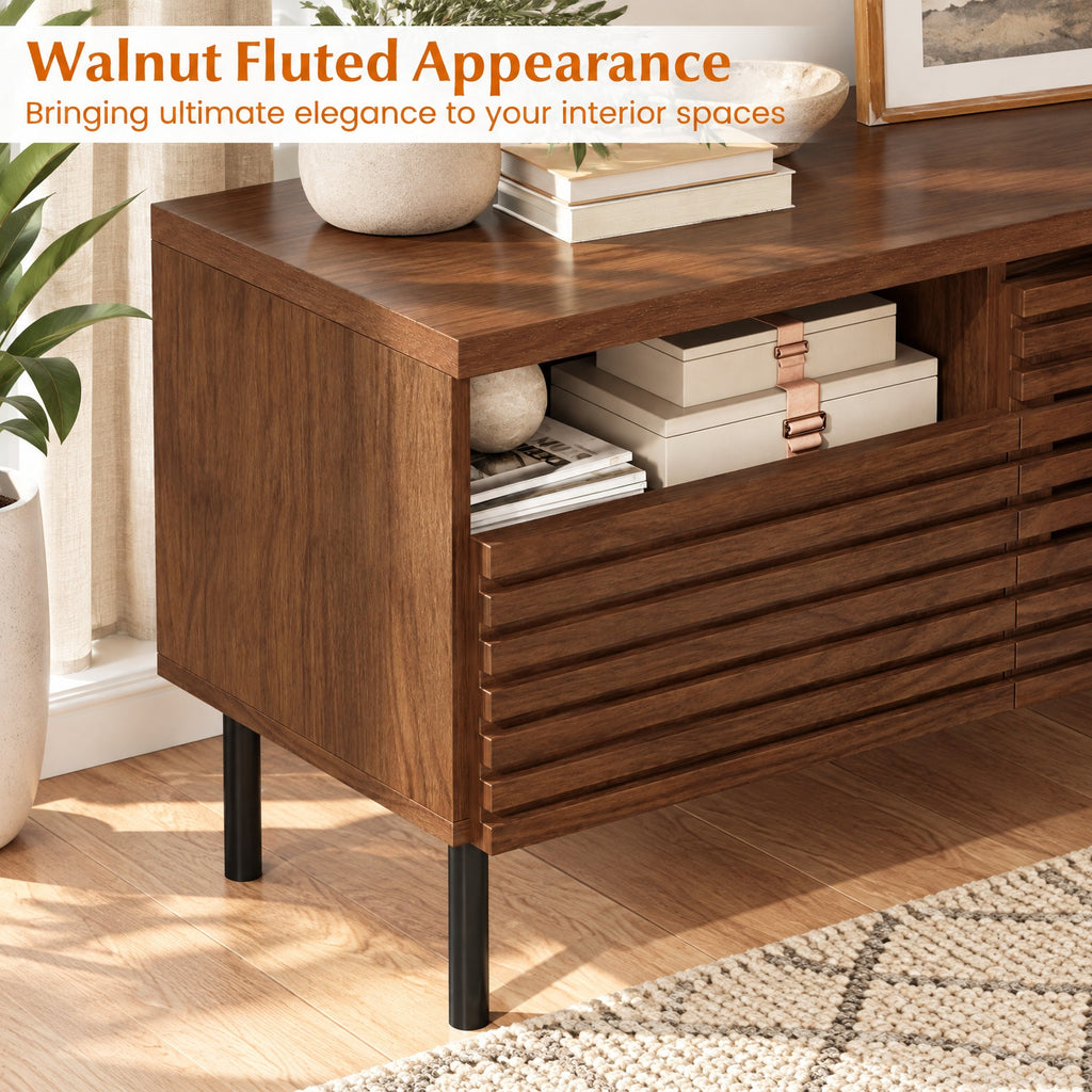 Airfind Mid Century Fluted TV Stand for 40 Inch TV Modern Entertainment Center with Open Compartment, 110 lbs Capacity, Metal Engineered Wood Frame