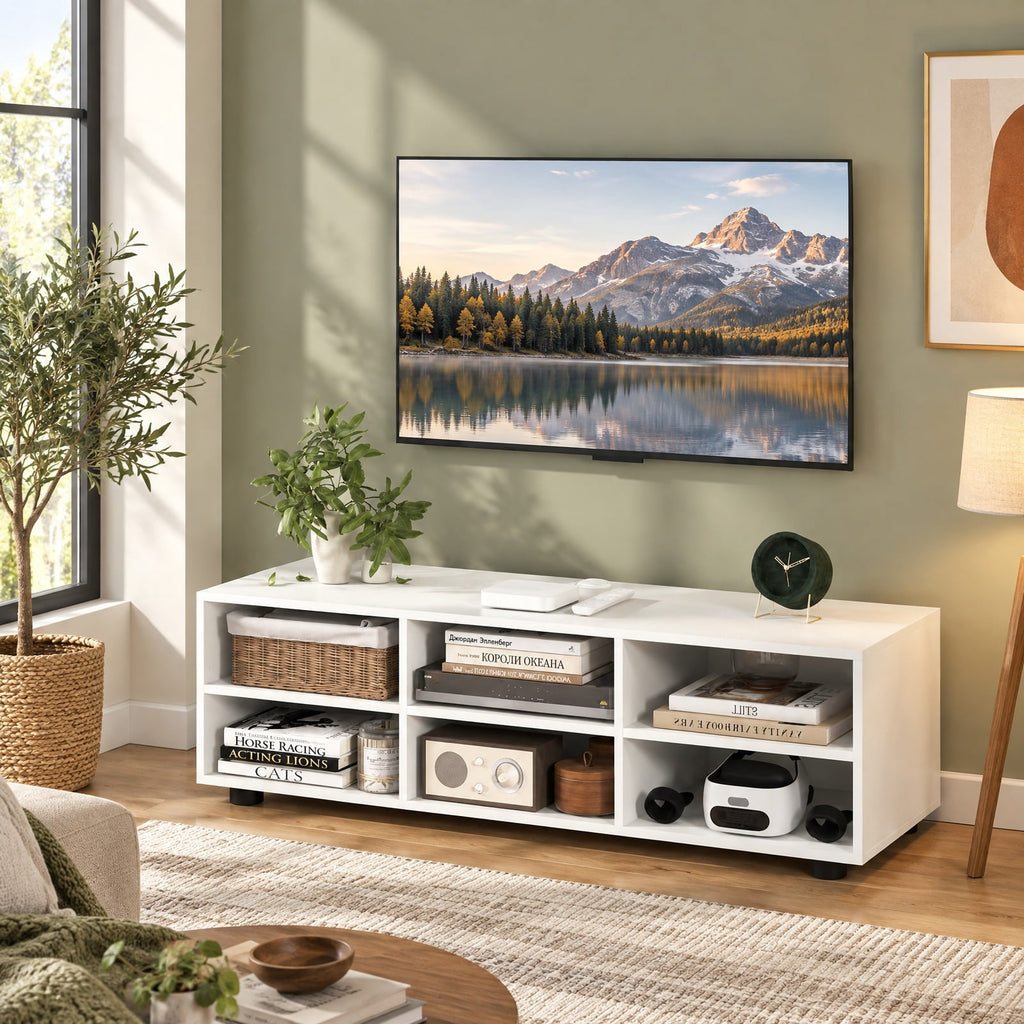 Airfind TV Stand for TV up to 55 Inch with 6 Storage Compartments, 135 lbs Capacity, Engineered Wood MDF Frame, 45 Inch x15.5 Inch x 13.5 Inch Footprint, White