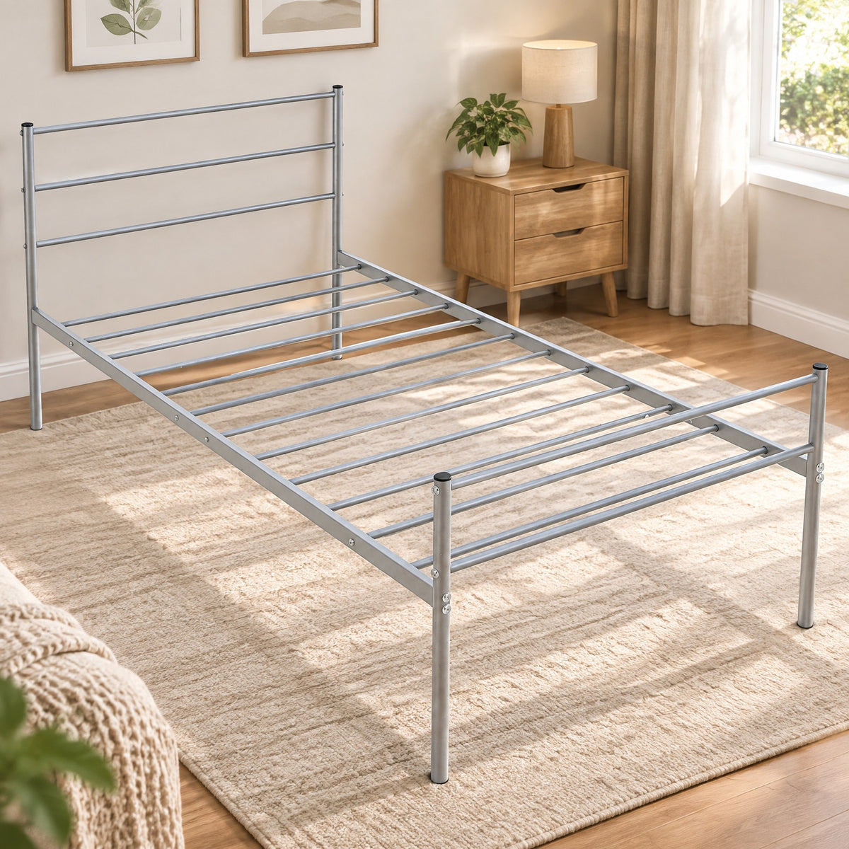 Airfind Twin Size Metal Bed Frame Platform with Headboard, 490 lbs Capacity, Steel Frame, 77.5 x 41 x 35.5 Footprint, Black