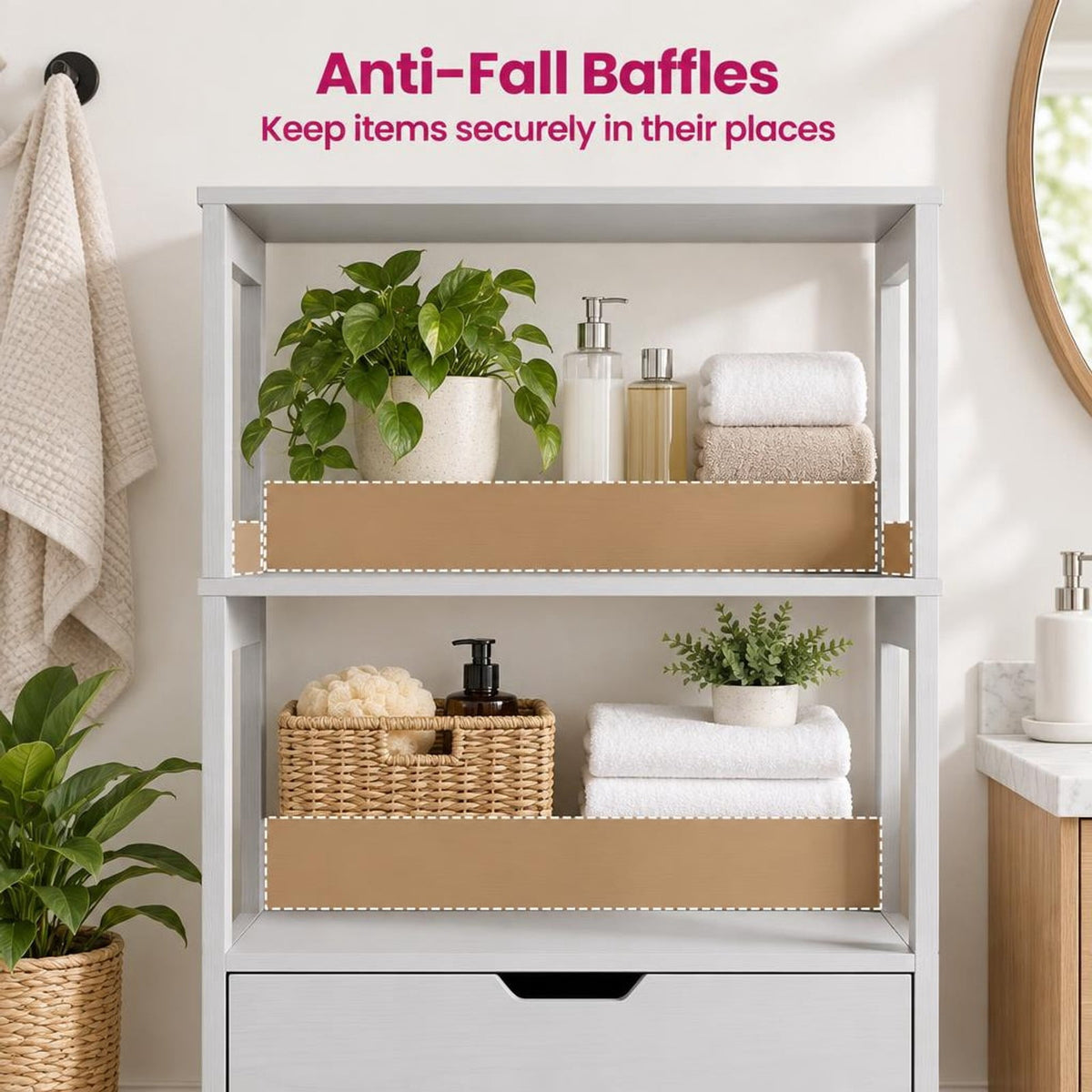 Airfind Bathroom Storage Cabinet with Open Shelves and Drawer, 110 lbs Capacity, Engineered Wood Frame, 24in x 13in x 48in Footprint, Grey