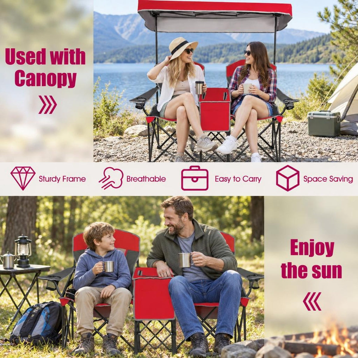 Airfind Patented Portable Folding Camping Canopy Chairs with Cup Holder, Steel oxford fabric Frame, 55.5 x 28.5 x 59.5 (L x W x H) The Footprint