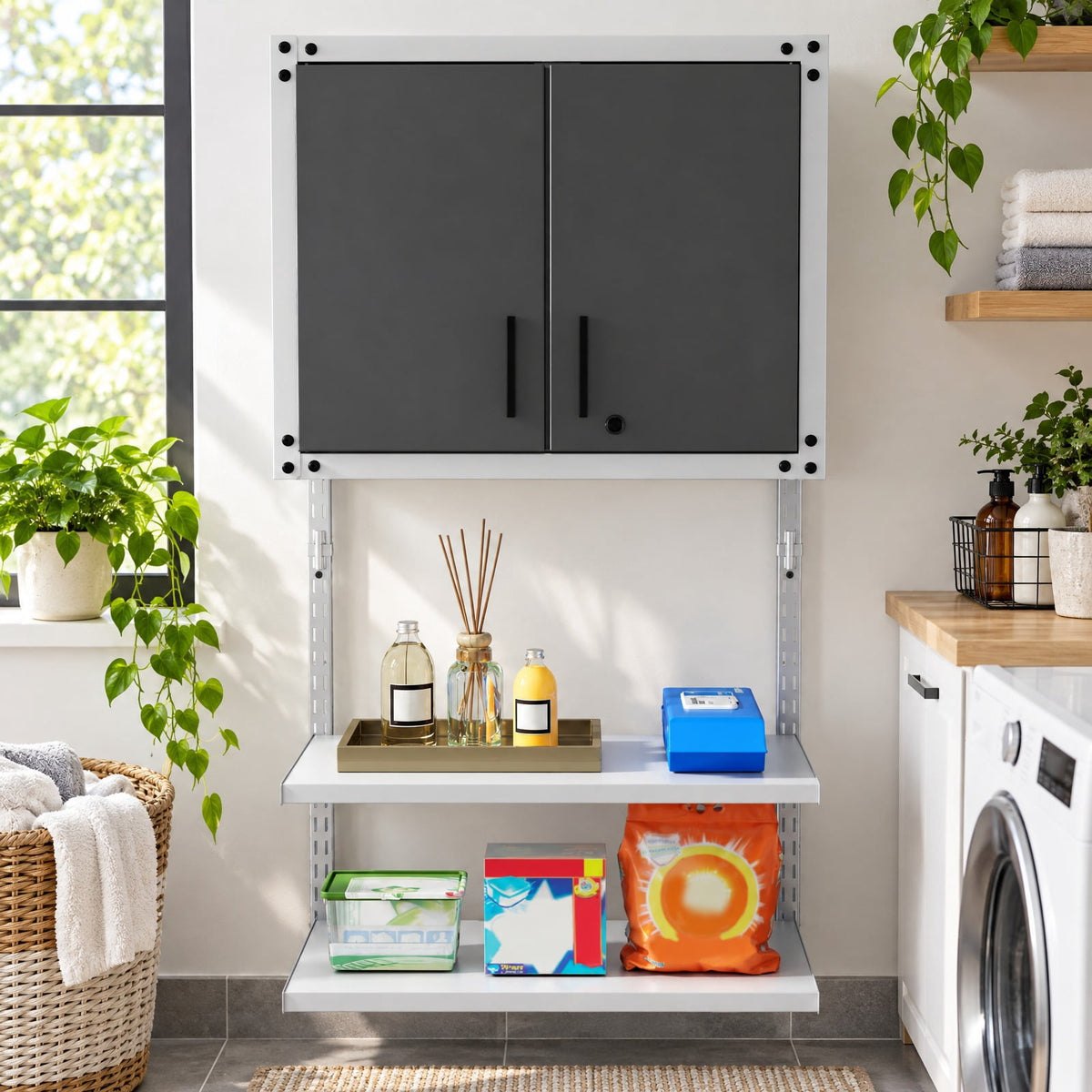 Airfind Metal Wall Cabinet with Lock and 3 Adjustable Shelves, 55 lbs Capacity, Metal Frame, 28.5in x 14in x 47in Footprint, Gray and White
