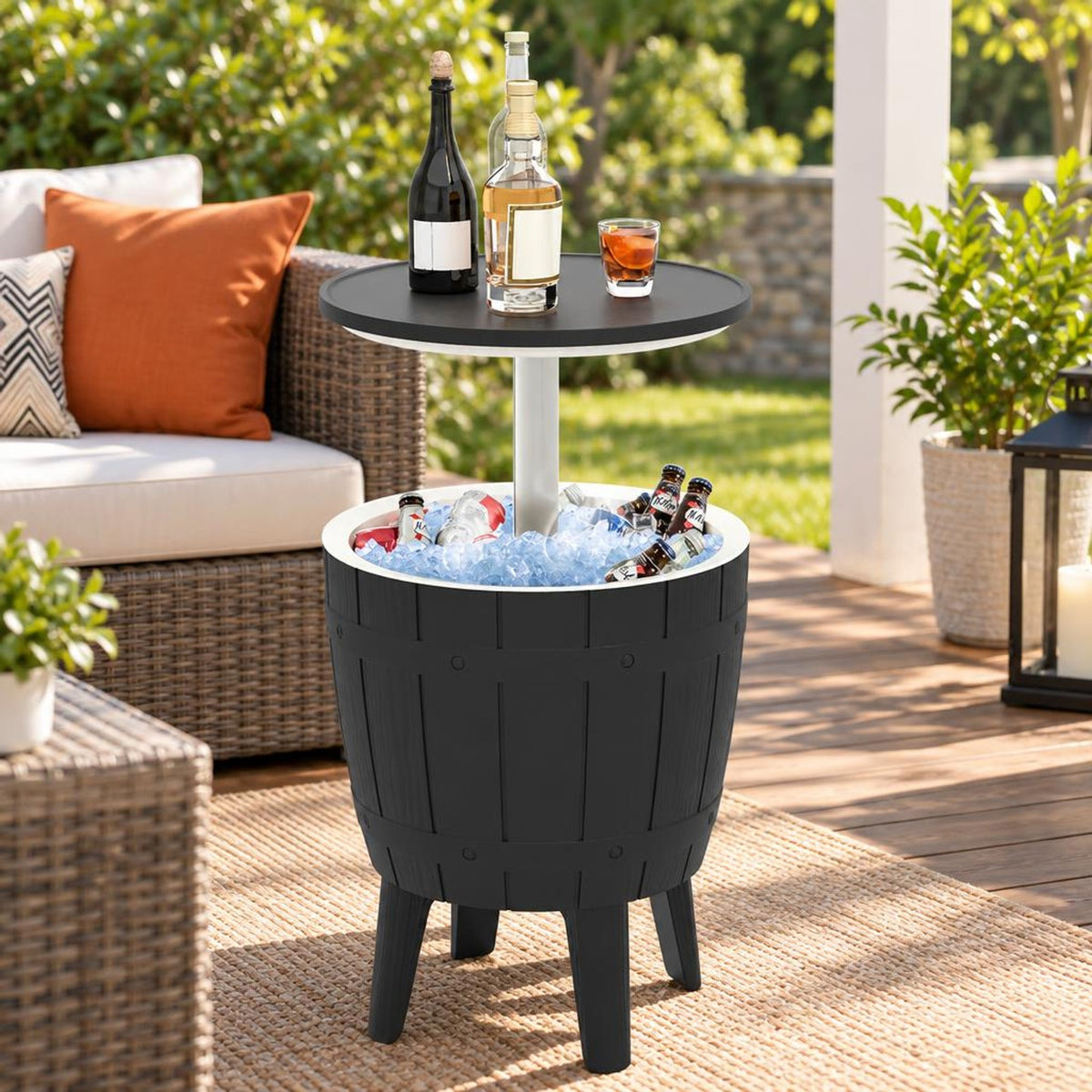 Airfind 10 Gallon Cooler Bar Table Outdoor Coffee Table Ice Bucket with Telescopic Tabletop for Beer and Wine, 110 lbs Bucket Capacity, Black