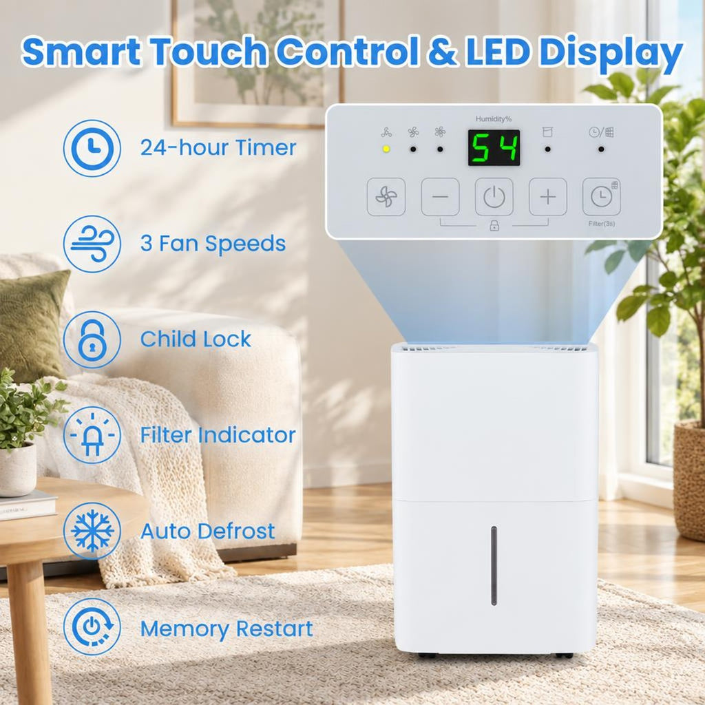 Airfind 94.5 Pints Dehumidifier with 24H Timer and LED Display, ABS Frame, 13 Inch x 9 Inch x 19.5 Inch Rated Footprint for Everyday Use, White