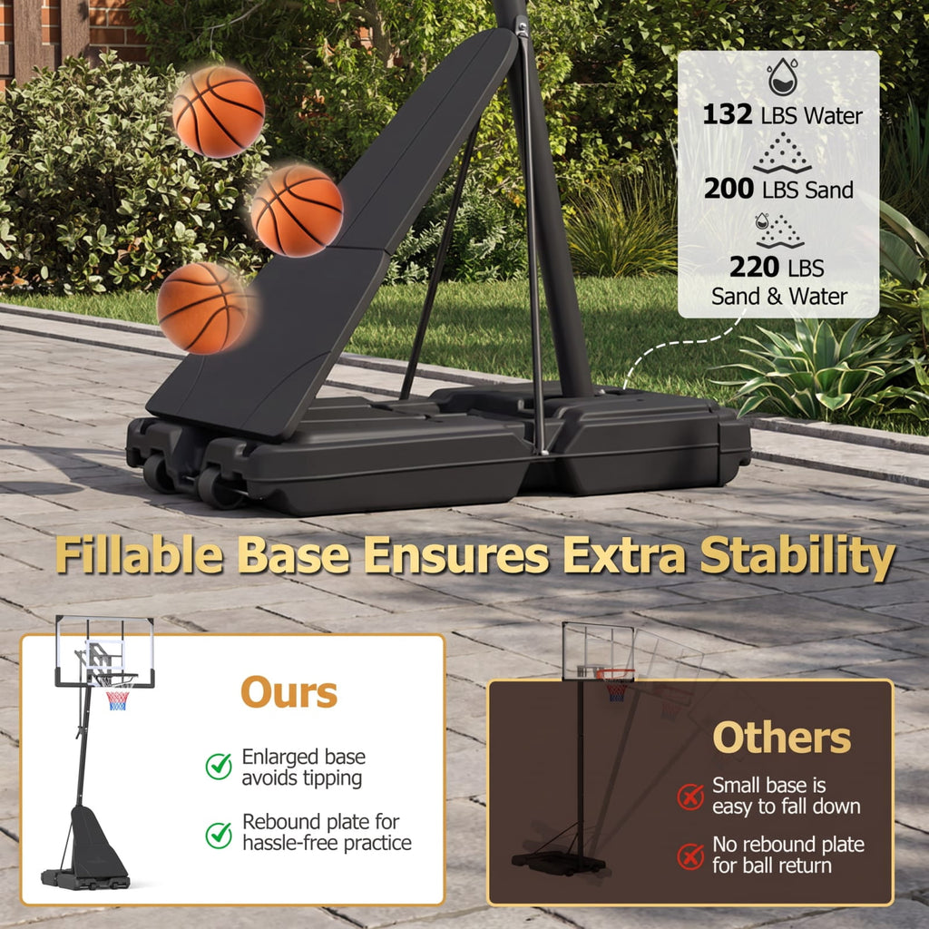 Airfind Outdoor Basketball Goal System with 8 to 10 Foot Hand Crank Adjustable Height Shatterproof Backboard and Rebounder for Backyard, Black