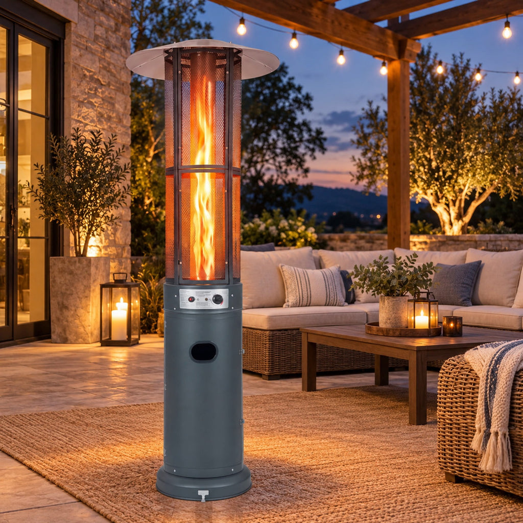 Airfind Outdoor Propane Patio Heater with Glass Tube and Tilt-Over Protection, Metal Frame, 27.5in x 74.5in Footprint, Dark Gray