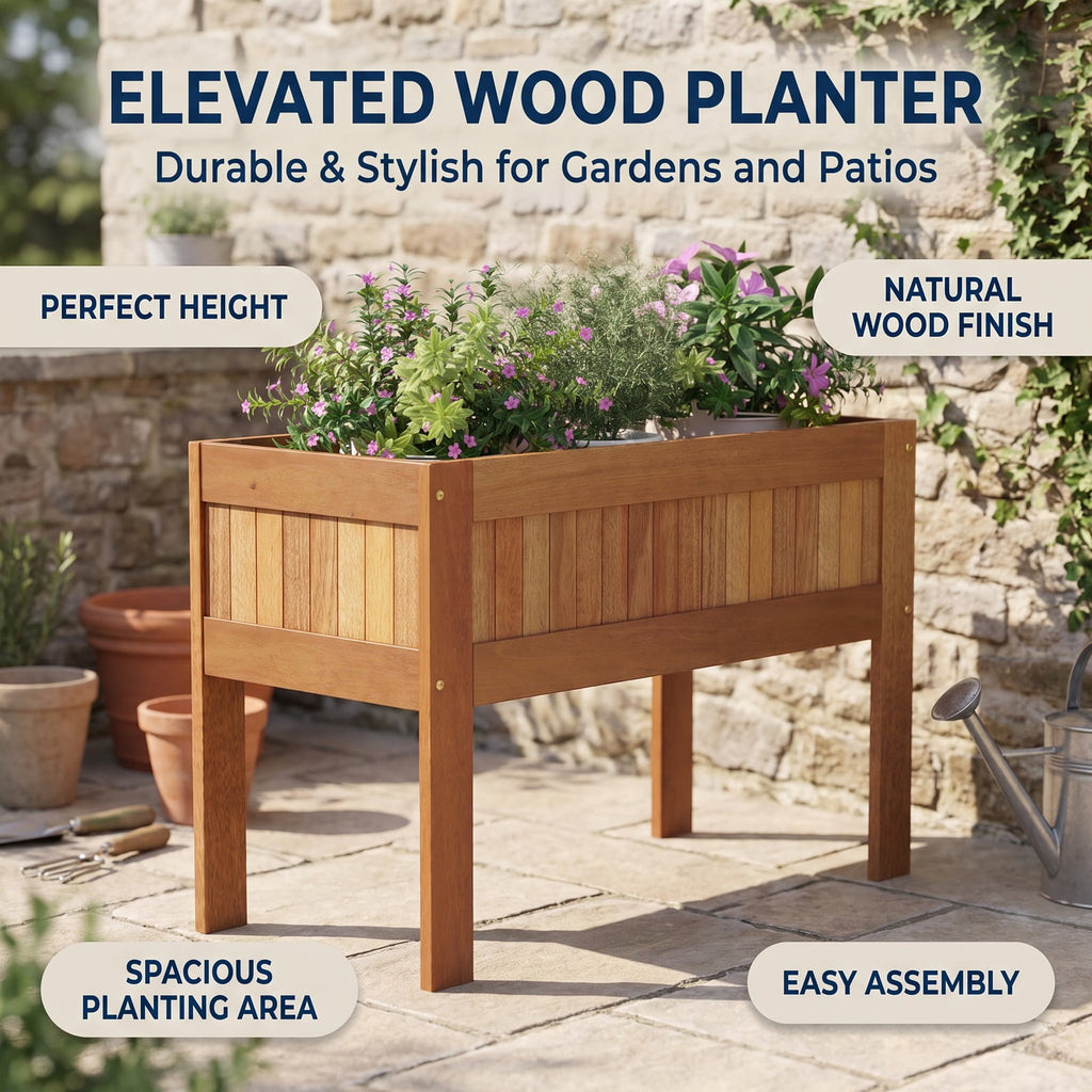 Airfind Wooden Raised Garden Bed Solid Wood Elevated Planter Box with Legs, 50 lbs Capacity, Solid Wood Frame, Wood