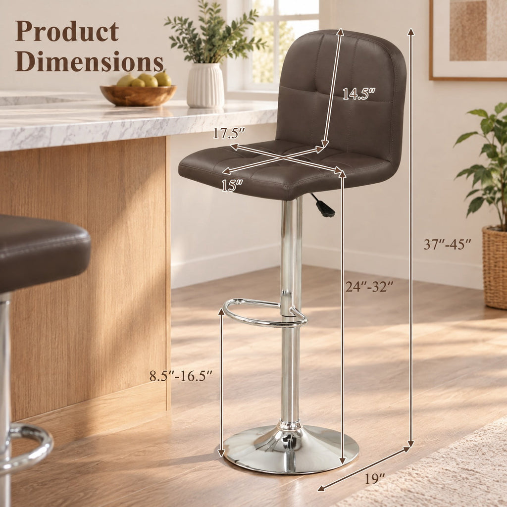 Airfind Swivel Bar Stools Set of 2 with Footrests and Metal Base, 250 lbs Capacity, Faux Leather Sponge Metal Plywood Frame, Brown