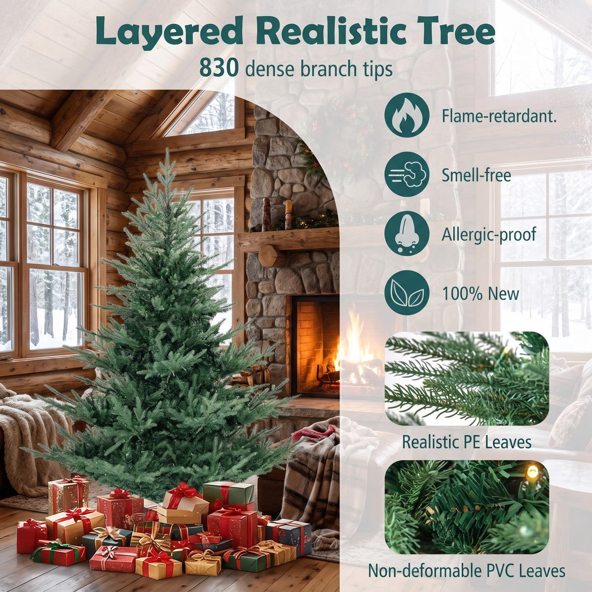Airfind Artificial Christmas Tree with Branch Tips and Warm White LED Lights-6 Feet, White, Folding metal stand with protective foot pads