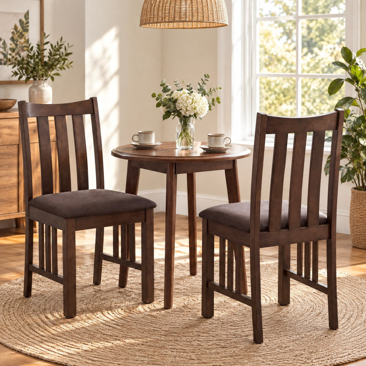 Airfind Dining Chairs, Rubber Wood, Side Chairs Set of 4 with Slat Back, 330 lbs Capacity, Rubber Wood Linen Fabric Sponge Frame, Brown