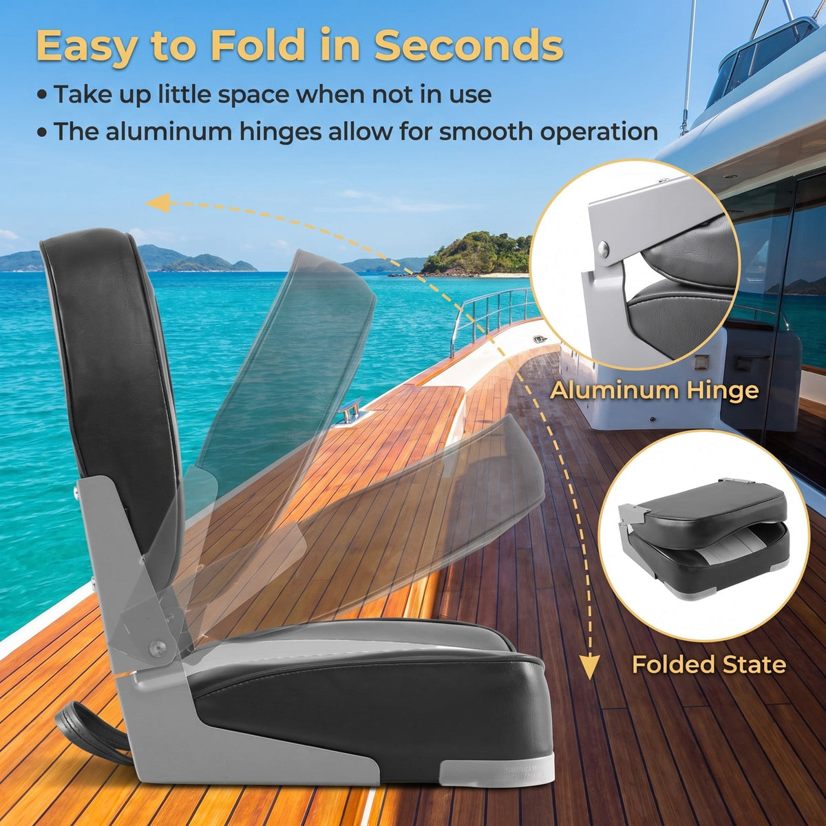Airfind Folding Low Back Boat Seats 2 Pack with Thick Sponge Cushion and Aluminum Hinges for Cabin Seating and Fishing Boats, Gray and Black