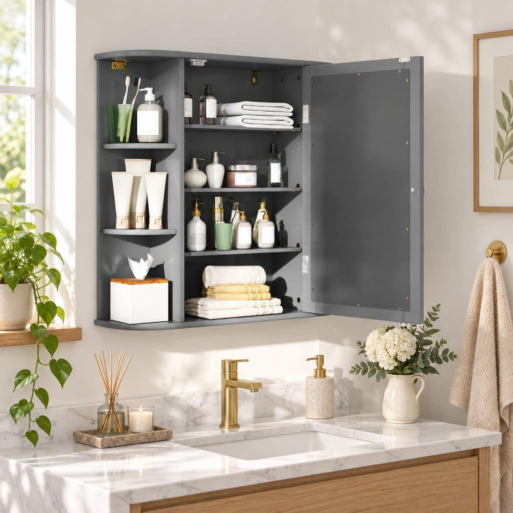 Airfind Multipurpose Mount Wall Surface Bathroom Storage Cabinet with Mirror, 44 lbs Capacity, MDF Frame, Gray