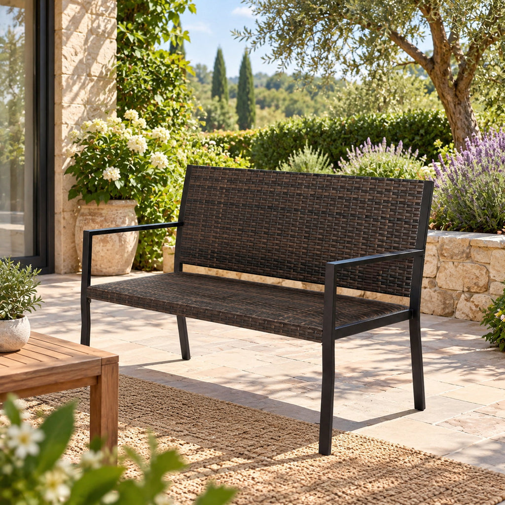Airfind Patio Sun-Proof Rattan Loveseat with Soft Sponge Seat, 800 lbs Capacity, PE Rattan Metal Sponge Frame, 43 x 22 x 33 Footprint, Brown
