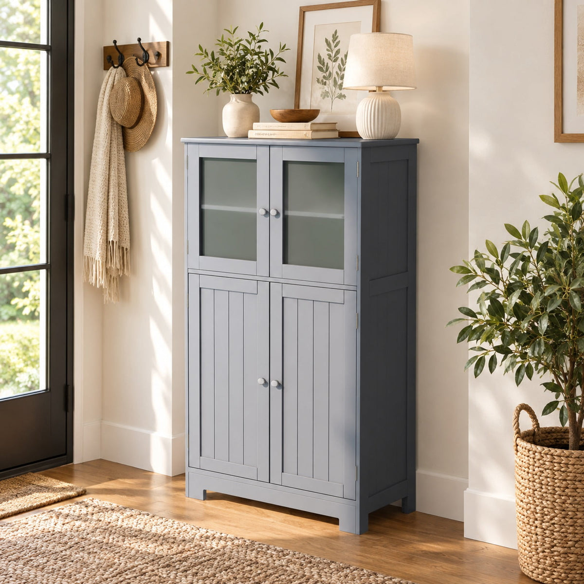 Airfind Bathroom Floor Storage Locker Kitchen Cabinet with Doors and Adjustable Shelf, MDF Frame, 23 x 12 x 43 inch Footprint, Gray