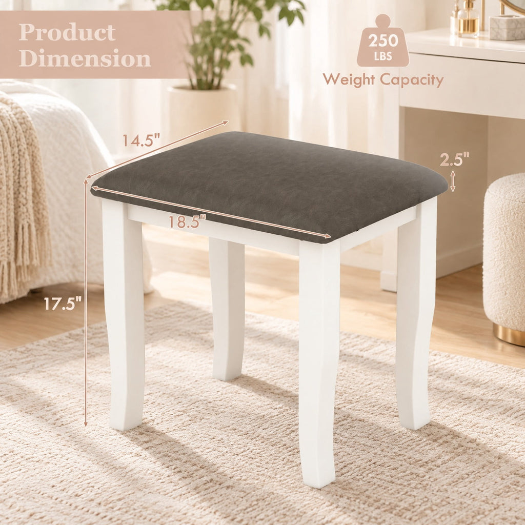 Airfind Faux Leather Vanity Stool Chair Set of 2 for Makeup Room and Living Room, 18.5in x 14.5in x 17.5inSeat Cushion Footprint, Gray