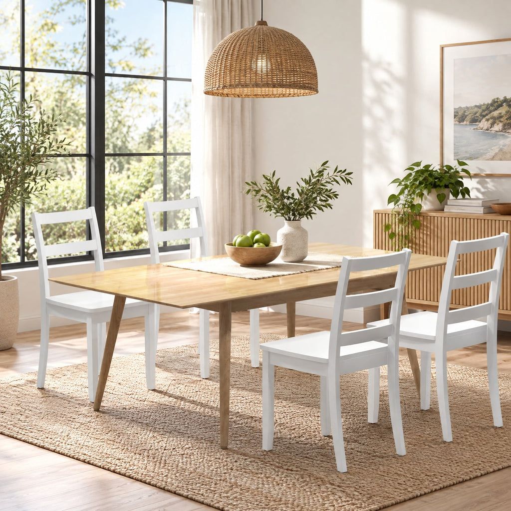 Airfind Set of 2 Wood Dining Chairs with Solid Rubber Wood Legs, 400 lbs Capacity, Rubber Wood MDF Plywood Frame, White