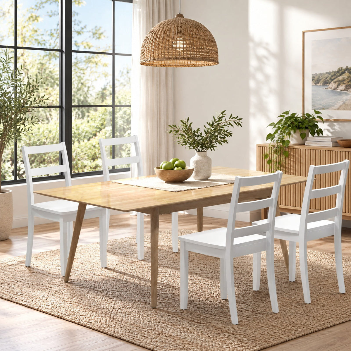 Airfind Set of 2 Wood Dining Chairs with Solid Rubber Wood Legs, 400 lbs Capacity, Rubber Wood MDF Plywood Frame, White