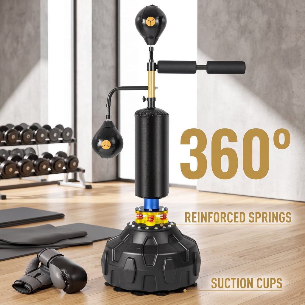 Airfind Freestanding Boxing Speed Trainer with 360 Degree Spinning Bar Dual Speed Balls and Adjustable Height for Home Gym, Black