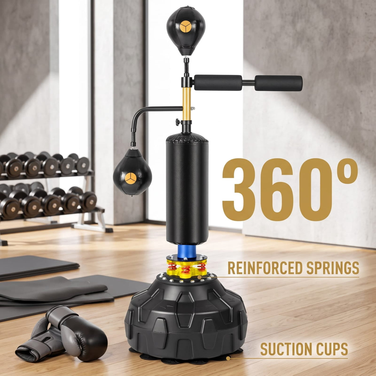 Airfind Freestanding Boxing Speed Trainer with 360 Degree Spinning Bar Dual Speed Balls and Adjustable Height for Home Gym, Black