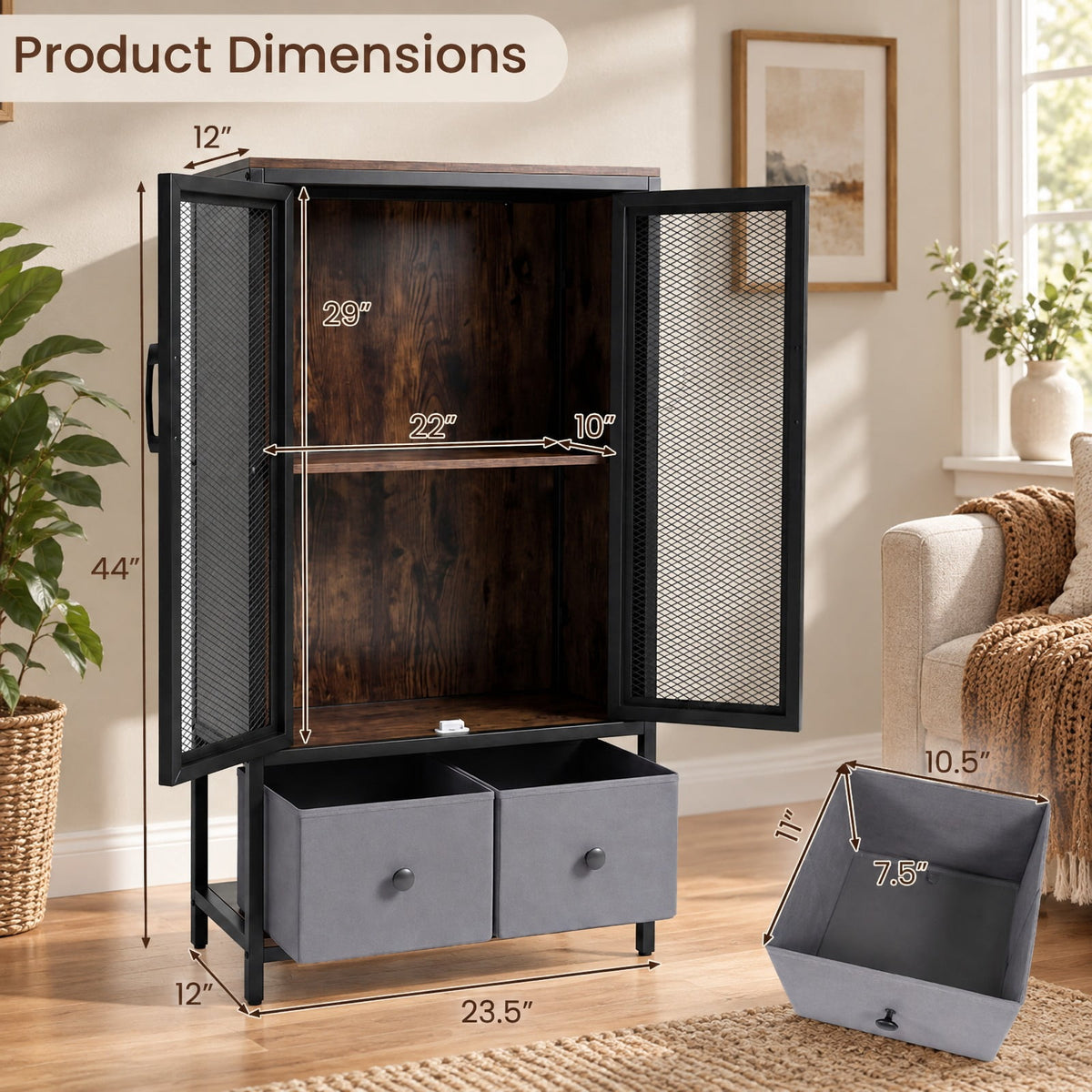 Airfind Industrial Coffee Bar Cabinet, Industrial Bar Cabinet with 2-Tier Storage Compartment, 88 lbs Capacity, Engineered Wood Metal PVC, Coffee