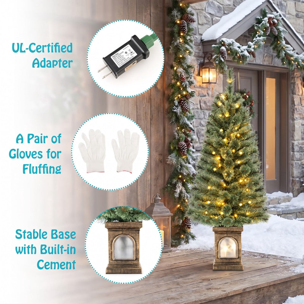 Airfind 4 Feet Pre, Pine Needles Cement Tree Height 120 cm Tree Width 50 cm Frame, Green+Gold, Size of the Base 18.5 x 18.5 x 26.5 cm