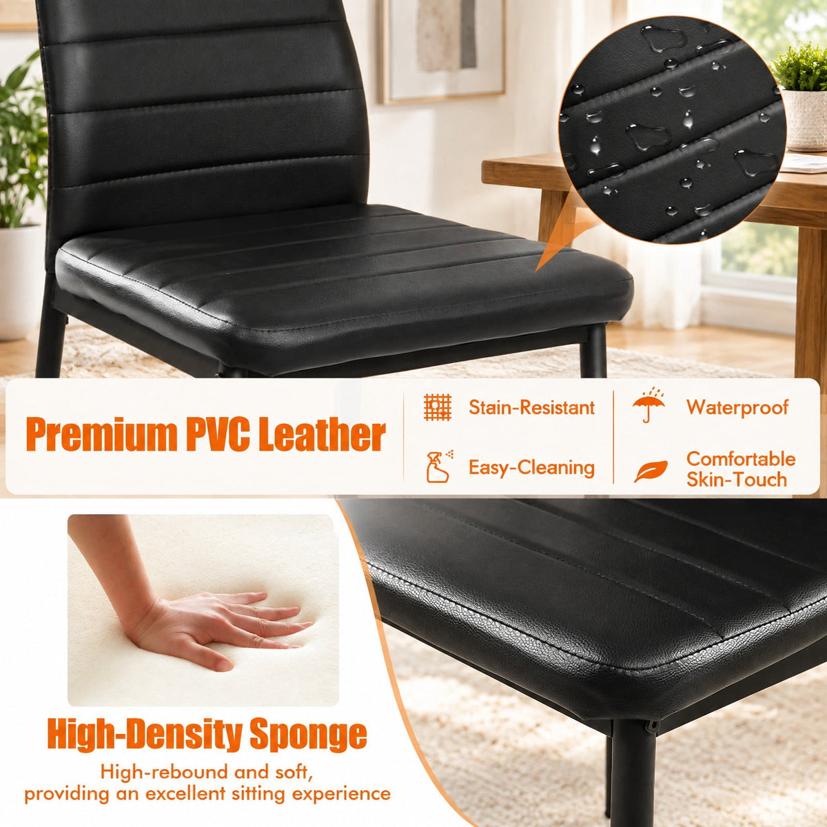 Airfind 4 Pieces Modern Leather Dinning Chairs Set with Metal Frame, 250 lbs Capacity, PVC Leather sponge steel Frame, 17 Inch x 20.5 Inch x 38 Inch Footprint