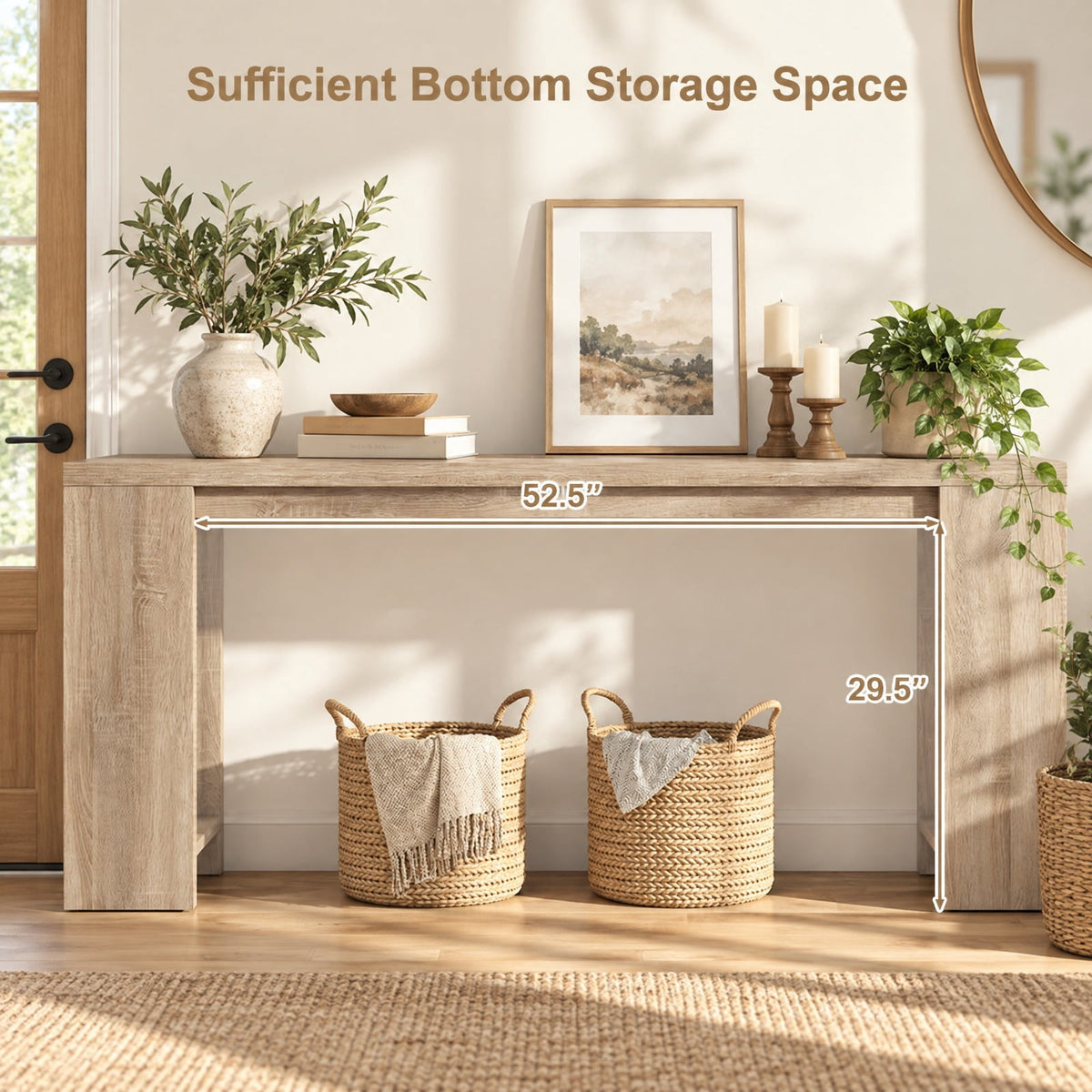 Airfind 71 Inches Long Console Table with Storage for Hallway, 135 lbs Capacity, Engineered Wood Frame, 71 Inch x 12 Inch x 34 Inch Footprint, Natural