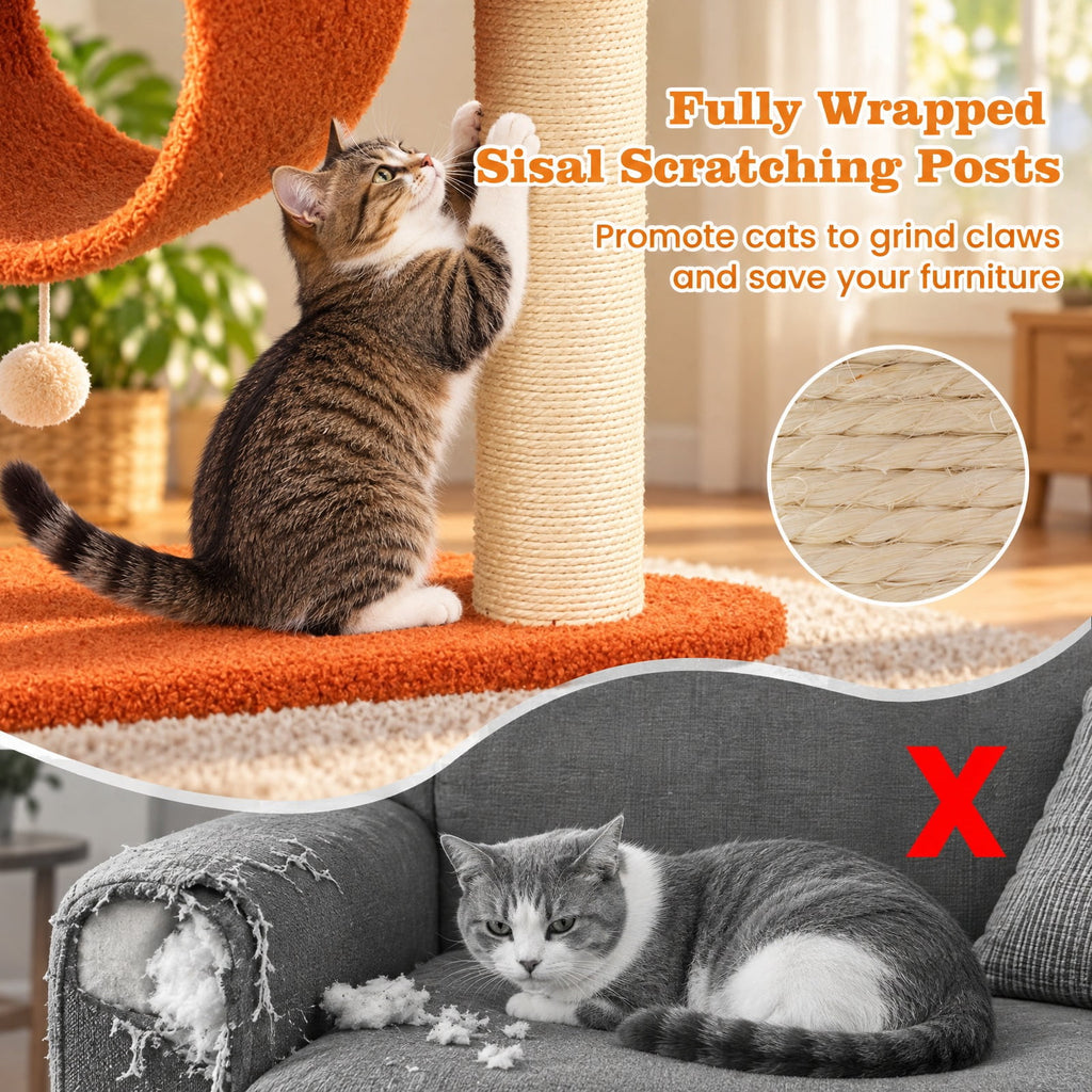 Airfind 70 Inch Tall Aviation-themed Cat Tree with Helicopter Top Perch and Platforms, 22 lbs Capacity, Engineered Wood Sisal Teddy Fleece Frame