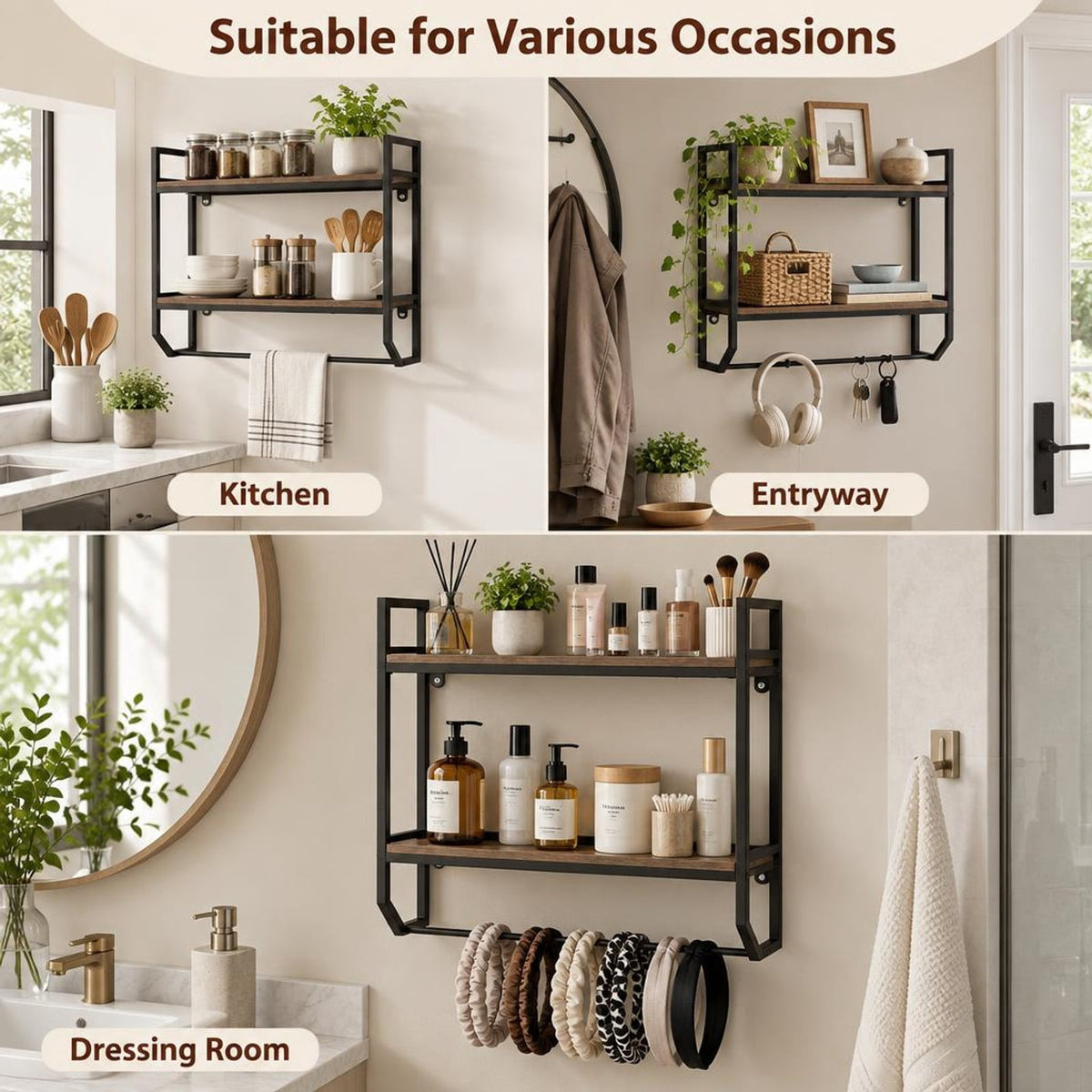 AIRFIND Bathroom Wall Shelf with Towel Bar, 2-Tier Over-Toilet Storage Rack with Metal Frame and 22 in Hanging Rail, 23 in Wide, Gray