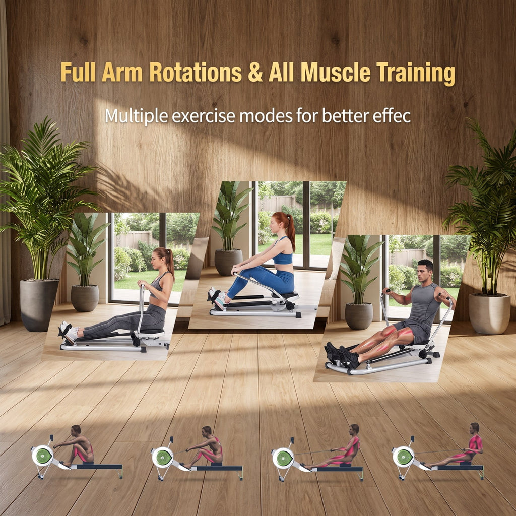 Airfind Adjustable Double Hydraulic Rowing Machine with LCD Monitor for Full Body Cardio Home Gym Foldable Workout, Black