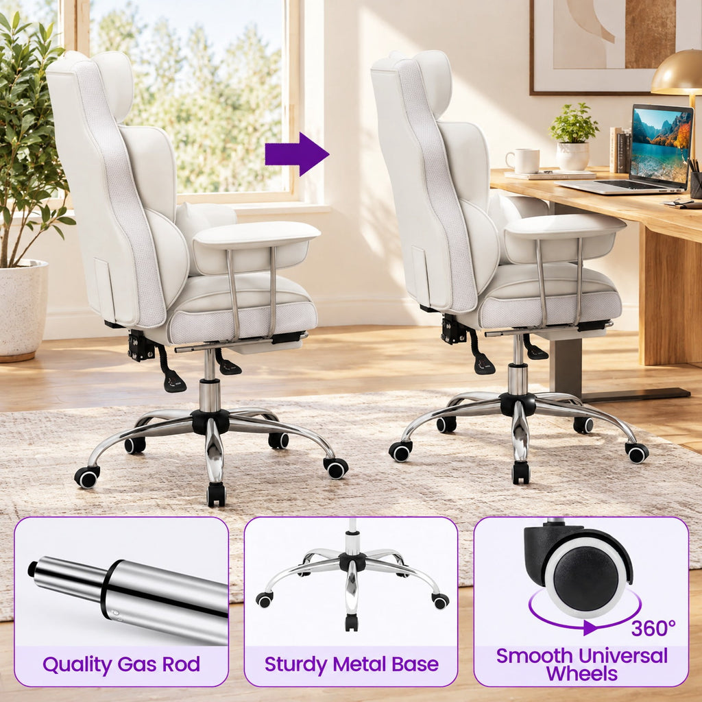 Airfind PU Leather Home Office Chair 400 lbs High Back Executive Chair, 400 lbs Capacity, PU Leather Sponge Pocket Spring Plywood Metal Frame, White