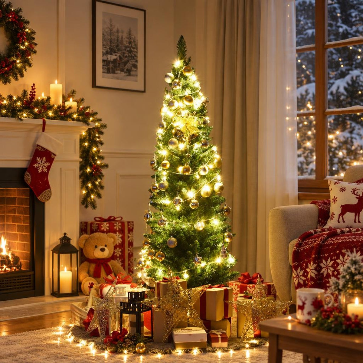 Airfind PVC Artificial Slim Pencil Christmas Tree-5 Feet, PVC iron 5 Ft: Frame, 2ft x 5ft Footprint, Green