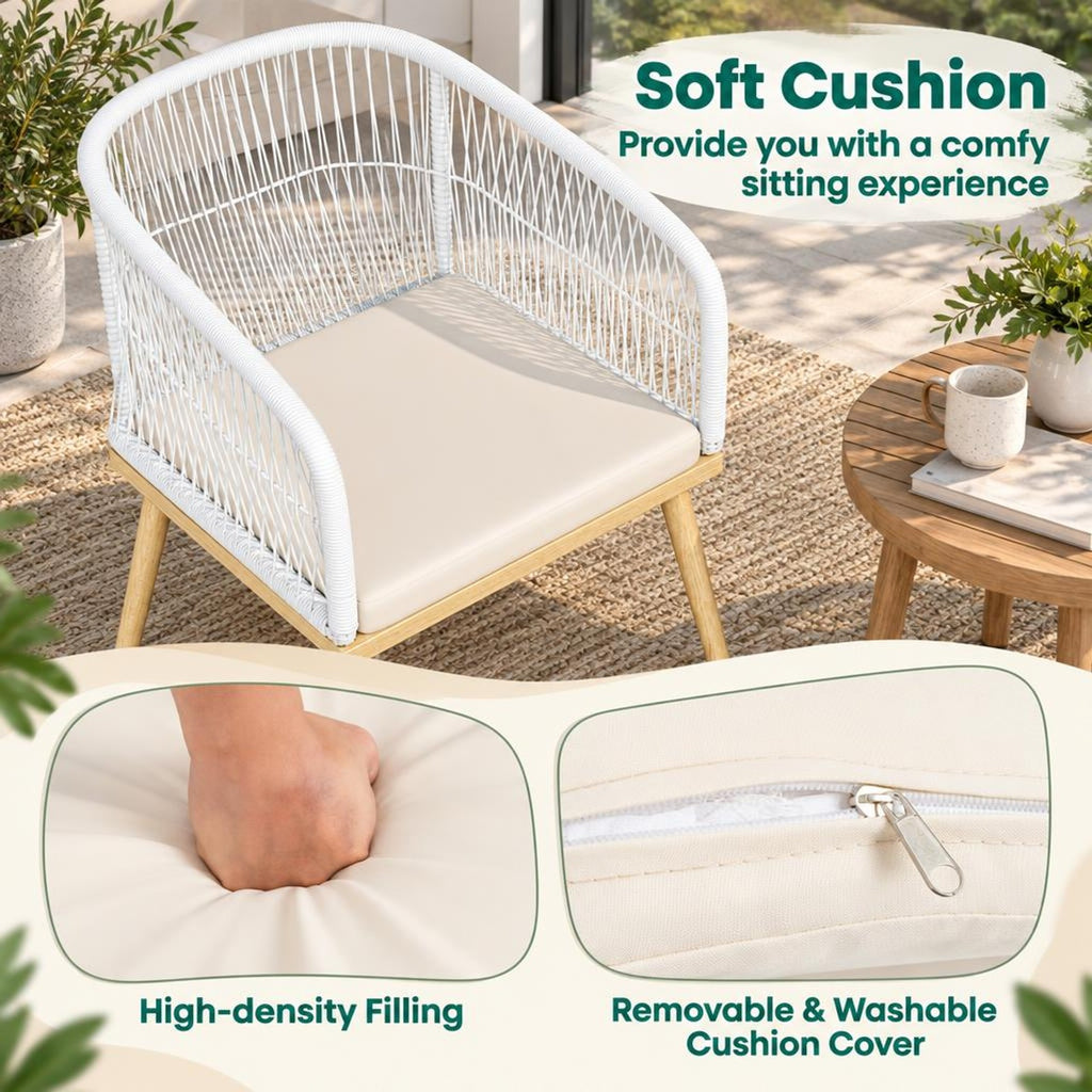 Airfind 3 Pieces Outdoor Bistro PE Wicker Conversation Furniture Set, 100 lbs Capacity, 18 x 16 Footprint, White