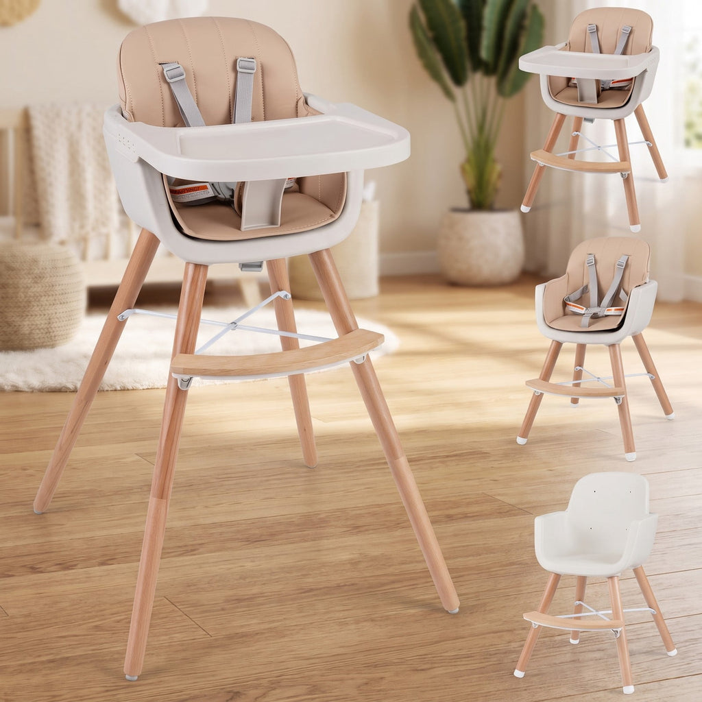 Airfind 6-in-1 Convertible Wooden Highchair with Safety Harness and Adjustable Legs, 33 Lbs with Beech PP PE PU Sponge Construction, Unspecified