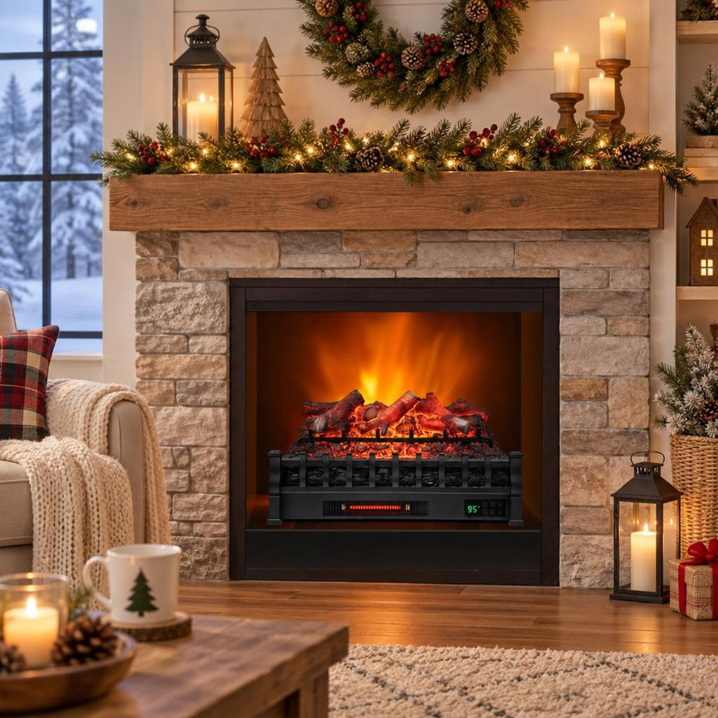 Airfind 26 Inch Electric Fireplace Heater with Remote Control and Realistic Lemonwood Ember Bed, Black