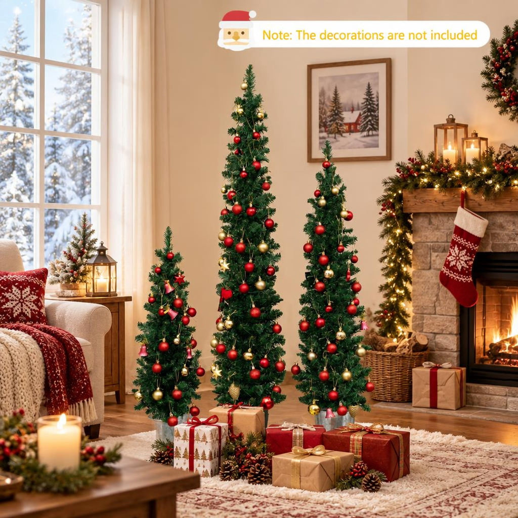 Airfind Set of 3 Pre-Lit Artificial Christmas Trees with 230 Warm White LED Lights, PVC Tree Height 3 ft Tree Width 10 Inch Frame, White