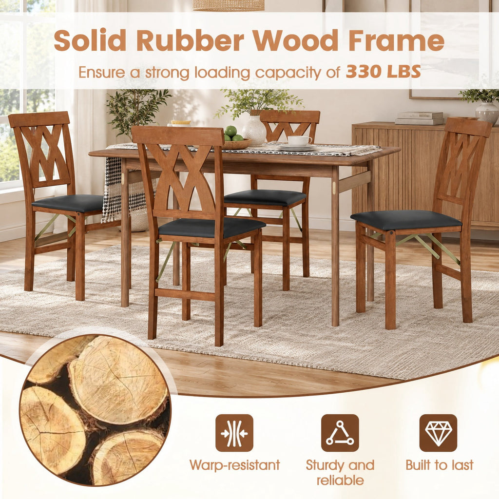 Airfind Folding Wooden Dining Chair Set of 2 Faux Leather Upholstered Kitchen Armless Chairs, 330 lbs Capacity, 16 Inch x 21 Inch x 36 Inch Footprint, Walnut