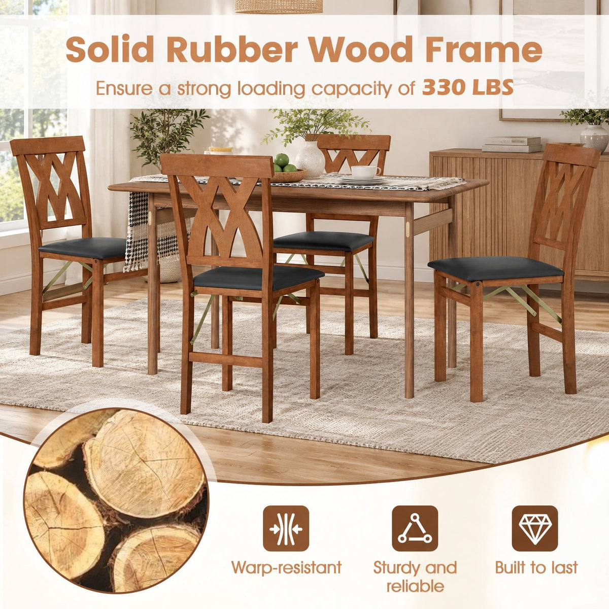 Airfind Folding Wooden Dining Chair Set of 2 Faux Leather Upholstered Kitchen Armless Chairs, 330 lbs Capacity, 16 Inch x 21 Inch x 36 Inch Footprint, Walnut