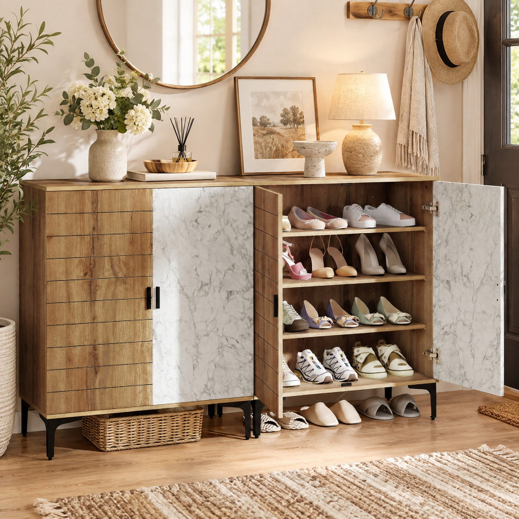 Airfind 4 Tier Farmhouse Shoe Storage Cabinet with Removable Shelves and Metal Legs, 180 lbs Capacity, Engineered Wood MDF Metal Frame