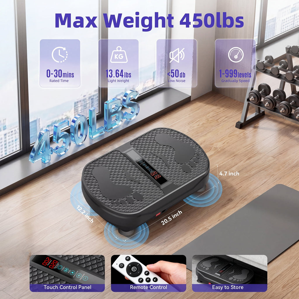Airfind Vibration Plate Exercise Machine for Lymphatic Drainage,Bluetooth Speaker Weight Loss Whole Body Workout,with 2 Loops and 5 Resistance for Home Exercise Gym,450lb Capacity