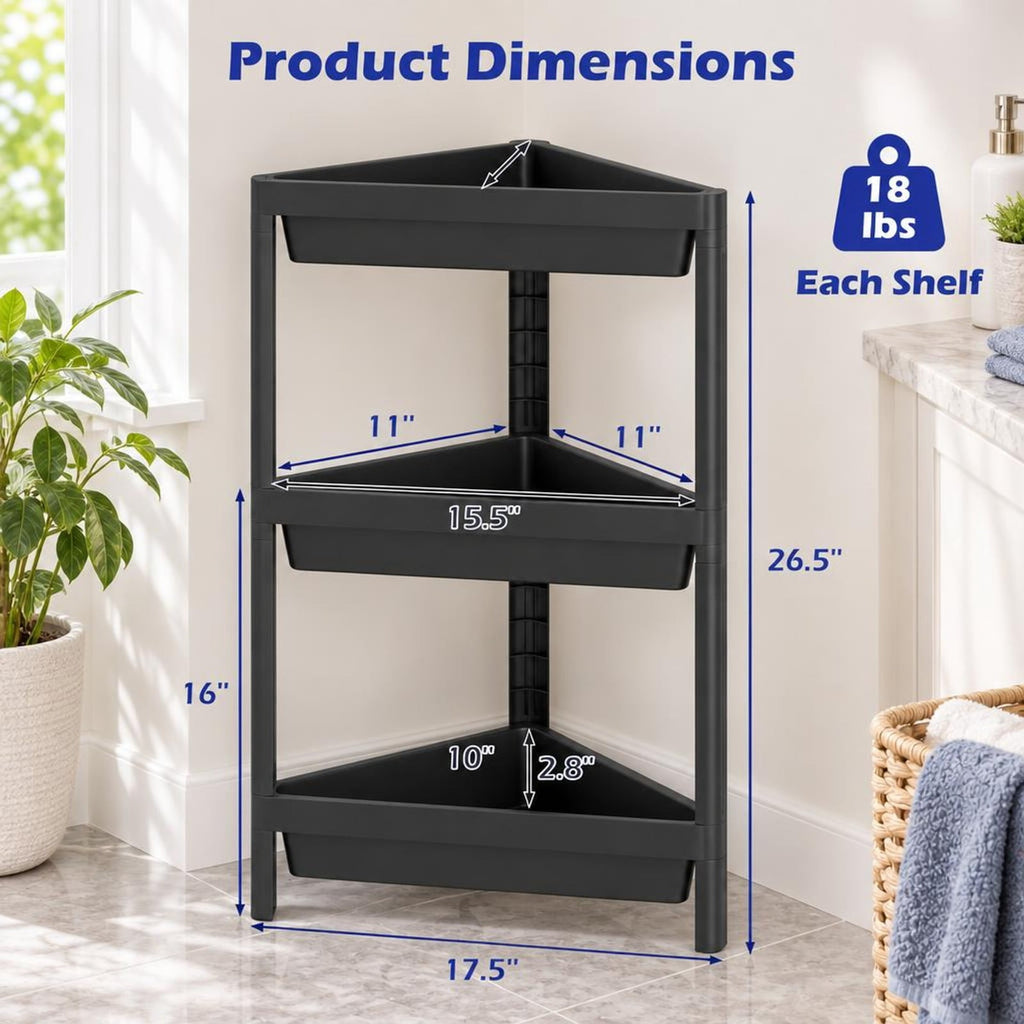 Airfind 3-Tier Corner Shower Caddy 2-Pack with Detachable Design, 18 lbs Capacity, PP Frame, 10 x 17.5 x 26.5 Total Footprint, Black