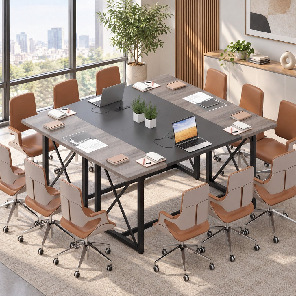 Airfind 6FT Conference Table with Power Outlets Seats 6-8 People for Office, 310 Lbs Capacity, Engineered Wood Metal, Natural