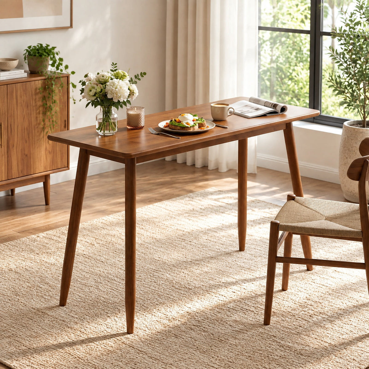 Airfind Computer Desk with Rubber Wood Legs Wooden Writing Desk with Spacious Tabletop, 40 x 15.5 x 39.5Weight Footprint, Walnut