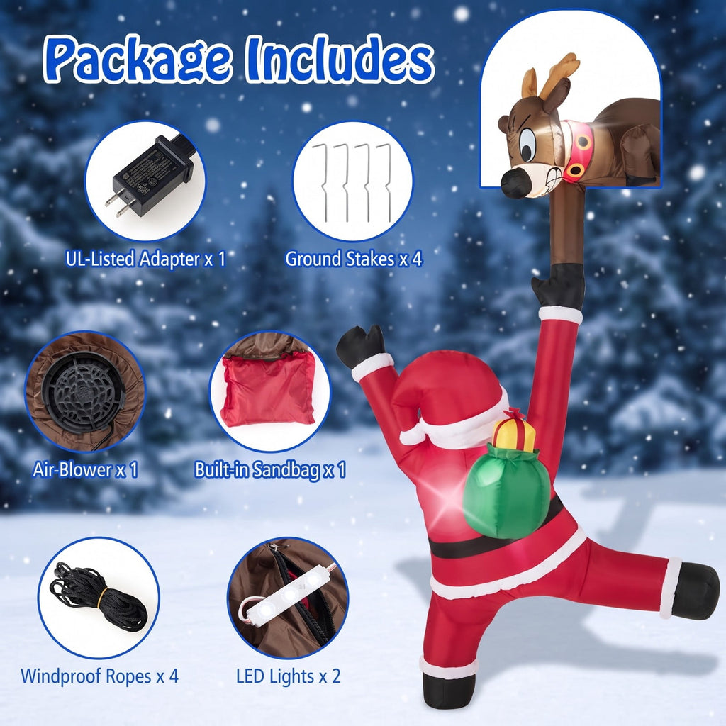 Airfind 8.5 Feet Christmas Inflatable Reindeer and Climbing Santa Claus with Built, Polyester Fabric Frame, 4.6 ft x 3.3 ft x 8.5 ft Footprint