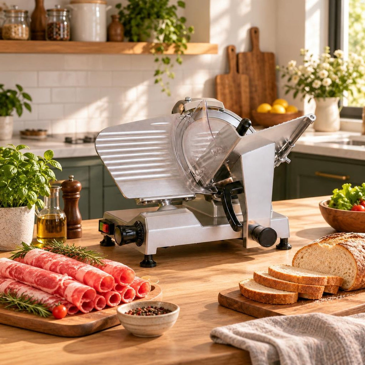 Airfind Commercial Meat Slicer with 10in Carbon Steel Blade and 0-0.47in Adjustable Thickness for Frozen Meat Cheese, 19.5in x 16in x 14inBlade Footprint